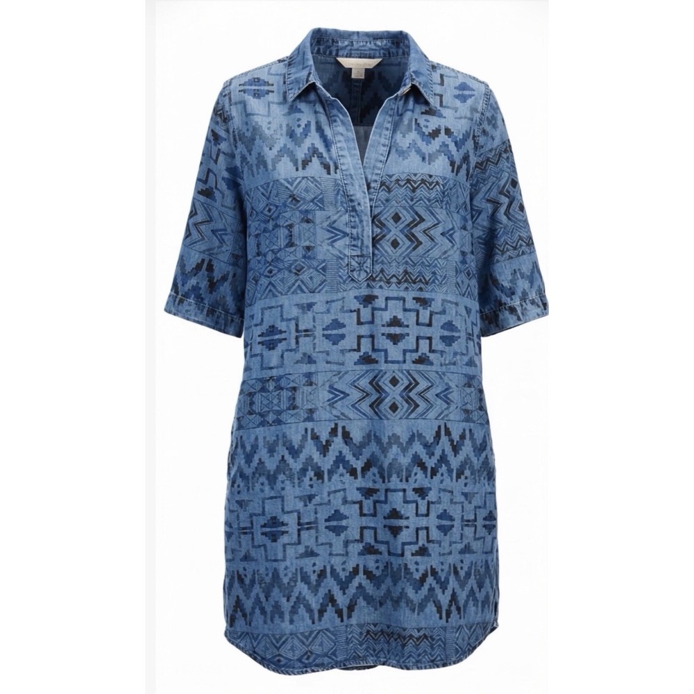 Philosophy Tencel‎ Southwest Blue Shirt Dress Pockets Aztec Print Women's M